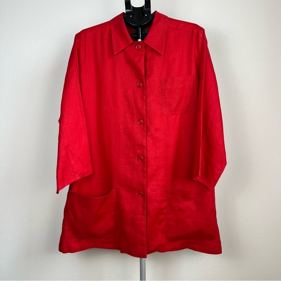 Ralph Lauren Tops - Lauren Ralph Lauren Red Linen Tunic Jacket Oversized Shirt Button Front Women 1X